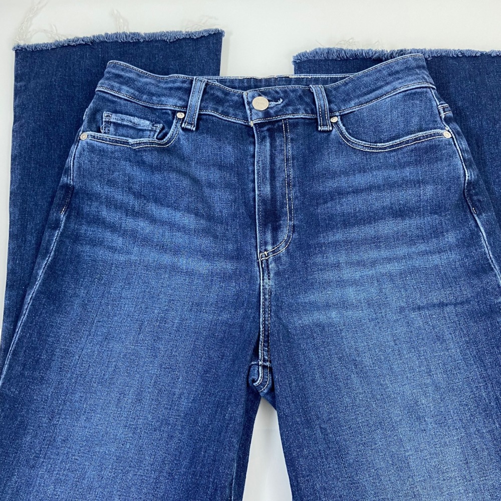 Paige Womens 26P (READ) Blue Laurel Canyon High Rise Flare Jeans Raw Hem Petite